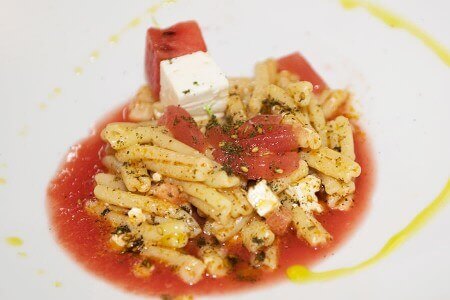 Casarecce with watermelon, feta and za’tar