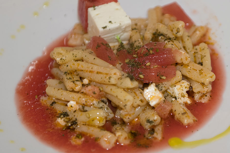 Casarecce with watermelon, feta and za’tar