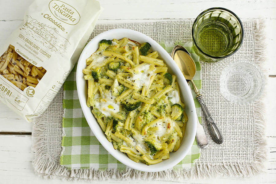 Casarecce gratinate con broccoli e stracchino