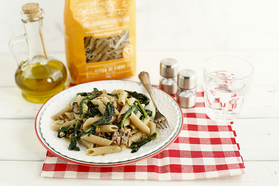 Penne rigate with Tuscan black cabbage and sausage