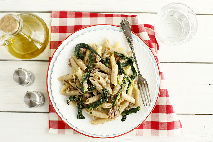 Penne rigate with Tuscan black cabbage and sausage