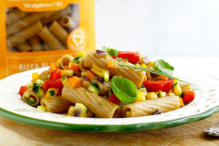 Tortiglioni with vegetable ragù sauce