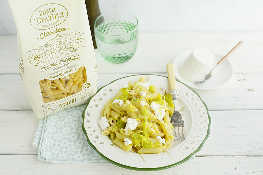 Penne with leek and ricotta cream