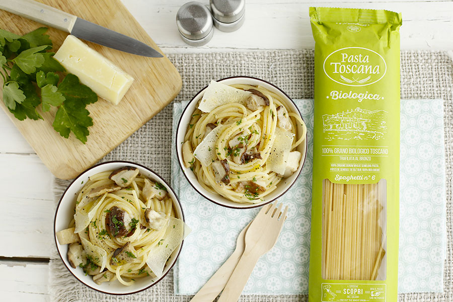 Spaghetti with porcini mushrooms and pecorino cheese